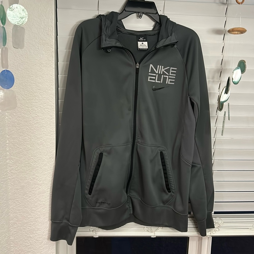 Nike Elite Therma Fit Hoodie Mens L Gray Full Zip Fleece Jacket Training